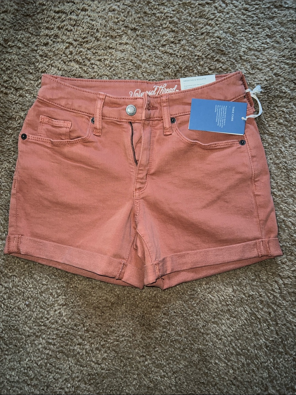 Universal Thread Women's Coral Pink Cuffed Denim Shorts